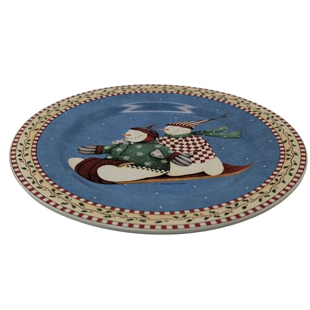 Vintage Sakura Debbie Mumm Plate Salad Christmas Holiday Jolly Snowmen 2000‎